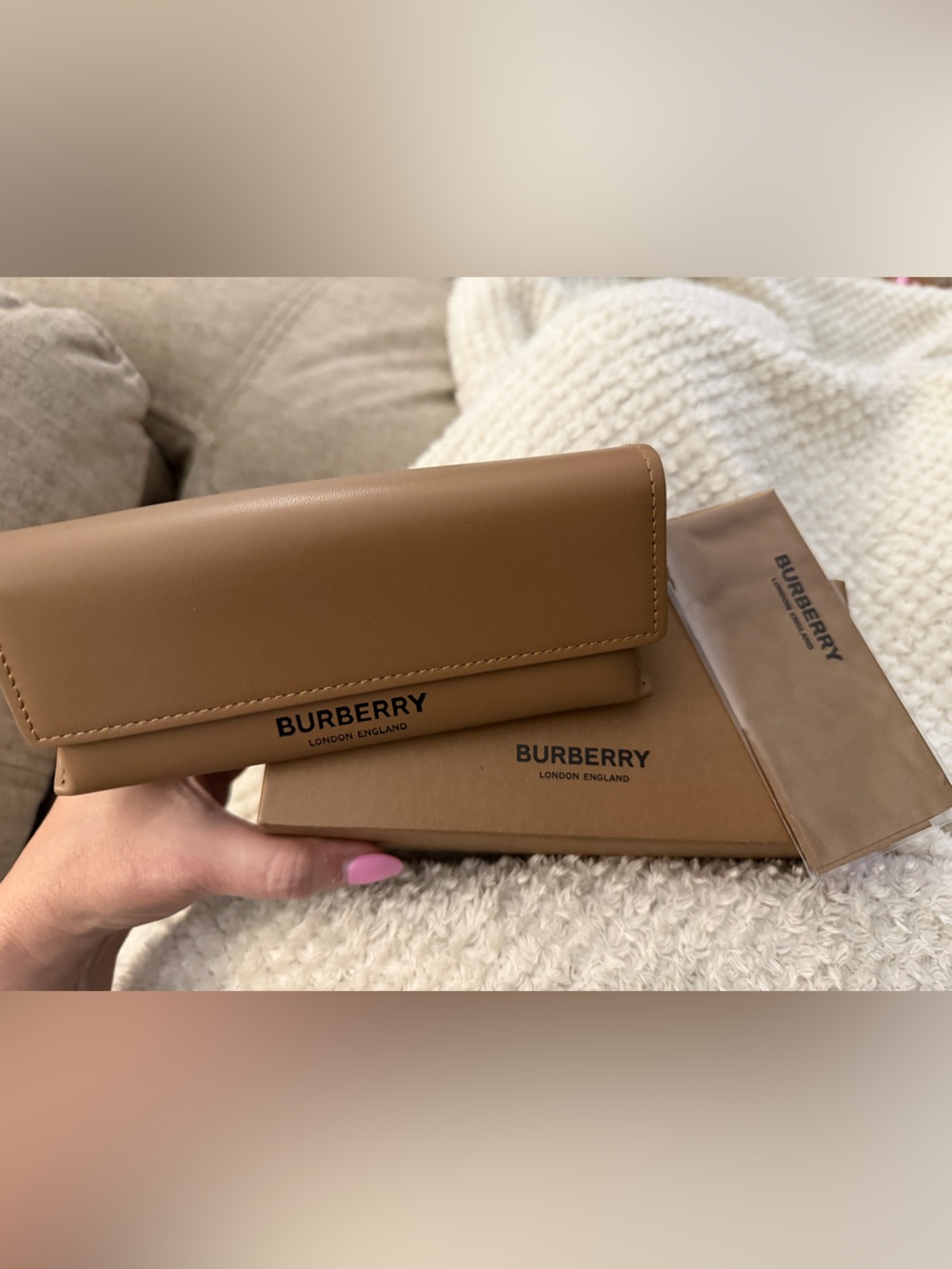 Burberry Camel Brown Leather Eyewear Case